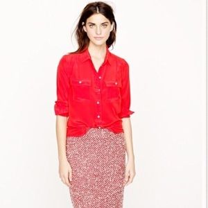 J.crew bright red silk Blythe blouse